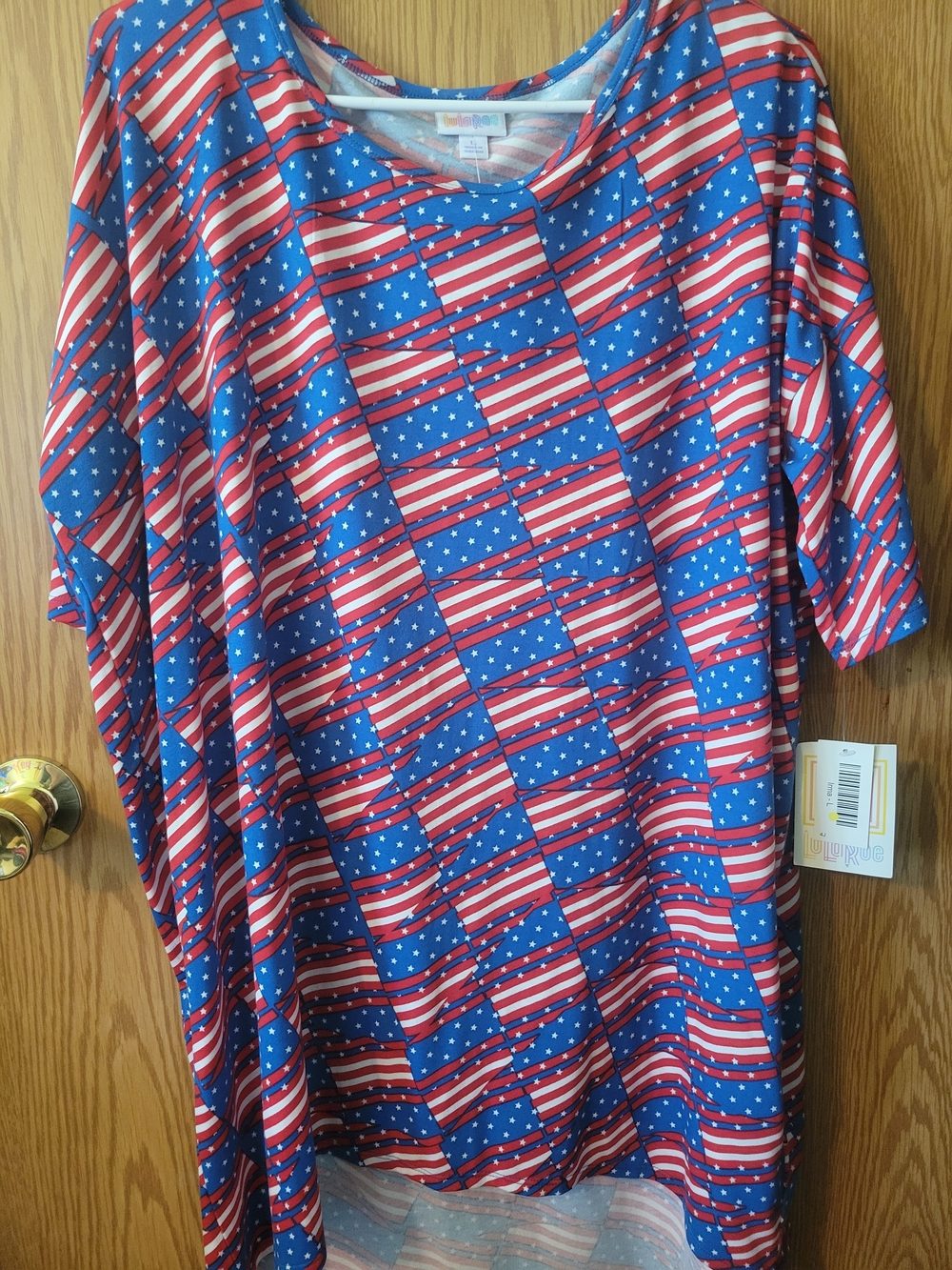 LuLaRoe Irma Red, White & Blue American Flag Print Top